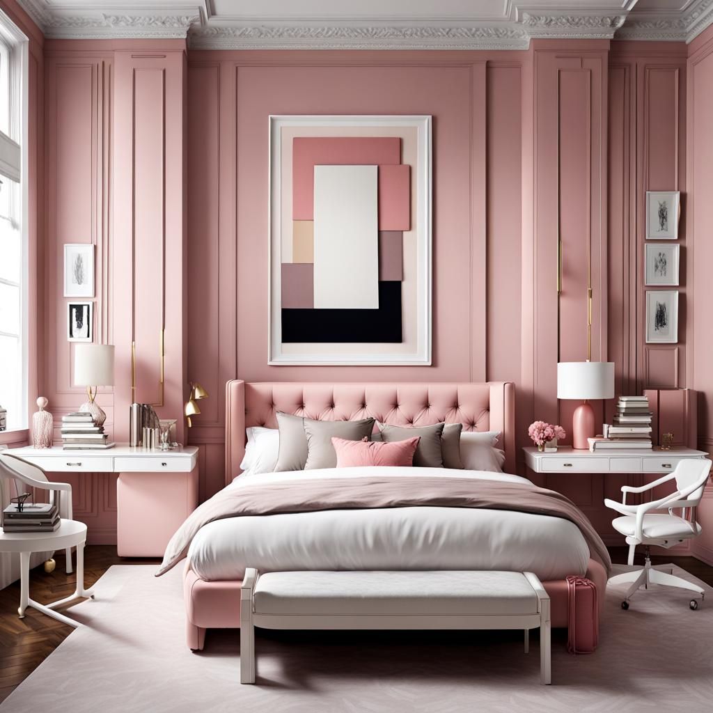 pantone blush beauty colour painted walls with picture frame wall ...