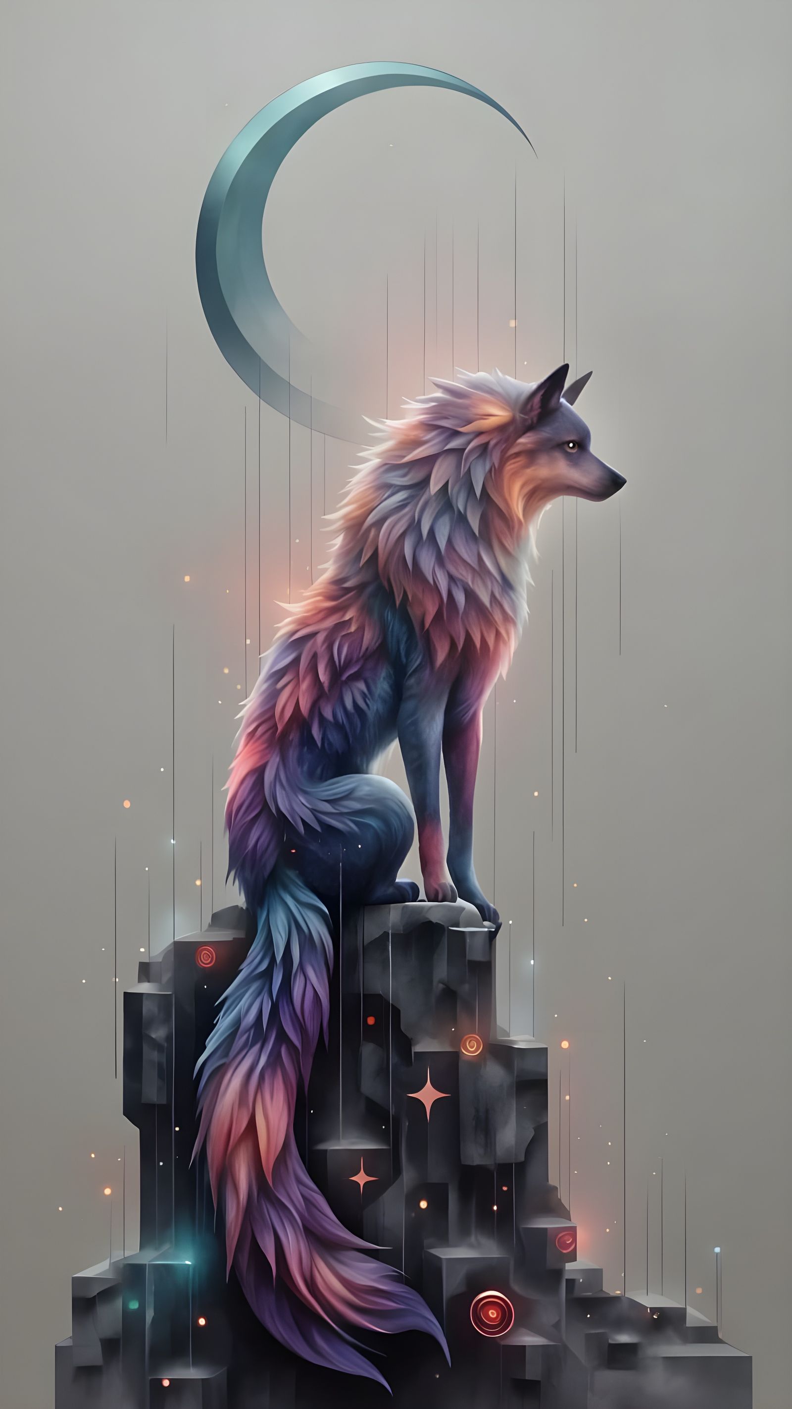 Pastel Watercolor Wolf Tattoo with Geometric Accents