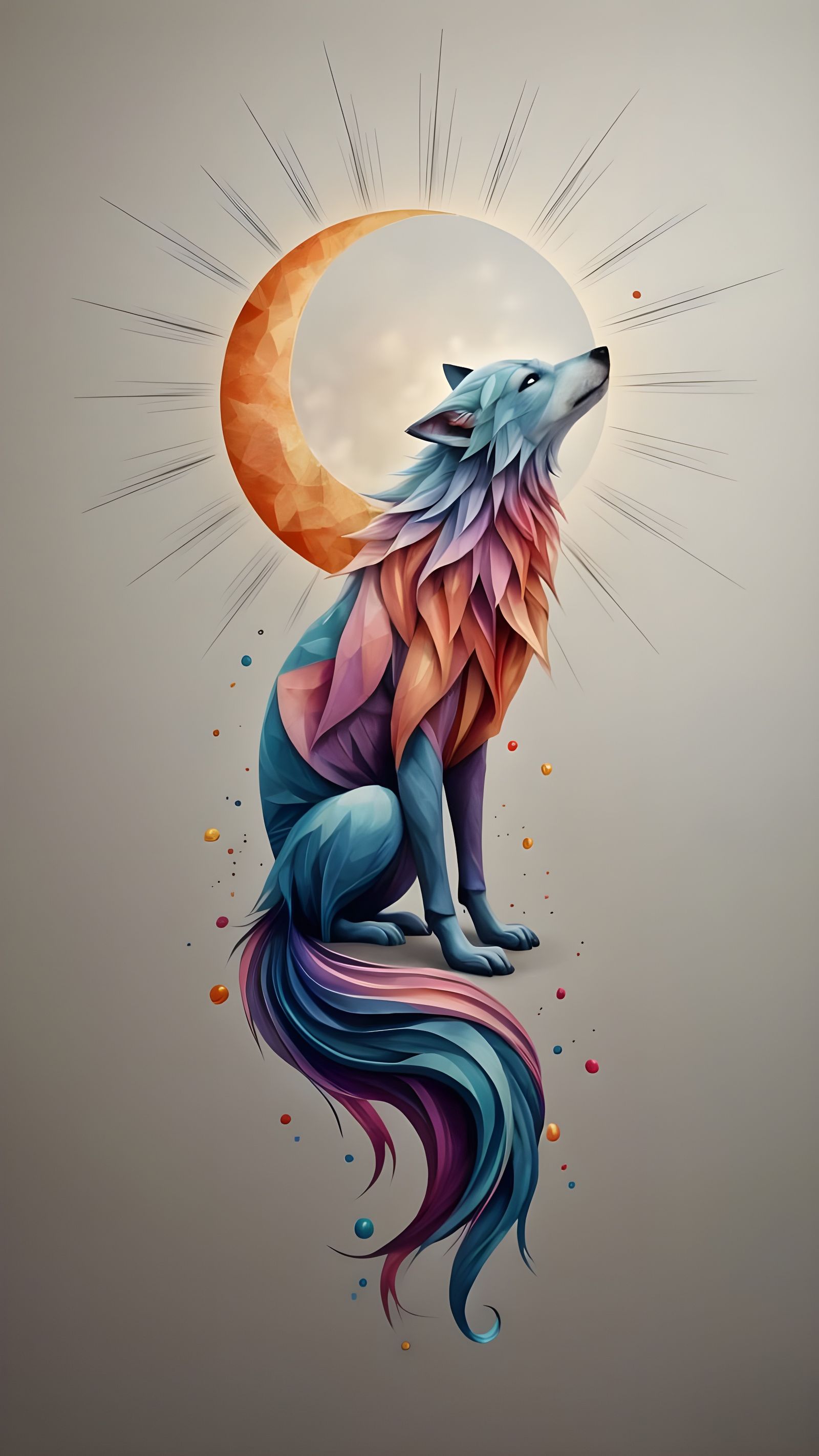 Pastel Watercolor Wolf Tattoo in Geometric Pop Art Style