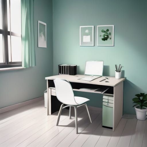 Modern Minimalist Home Office with Photorealistic Details