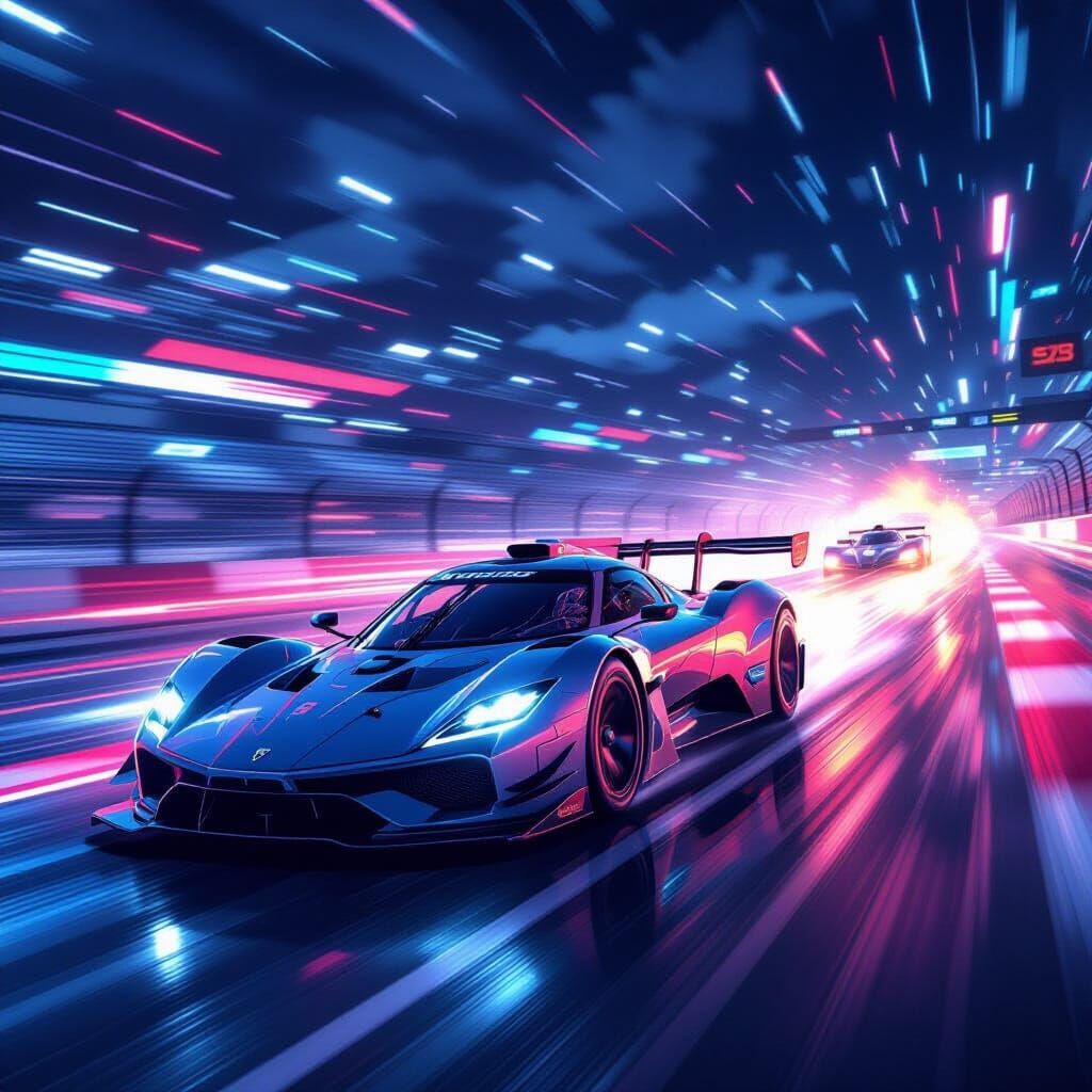 Exhilarating Car Race with Vibrant Speed Trails