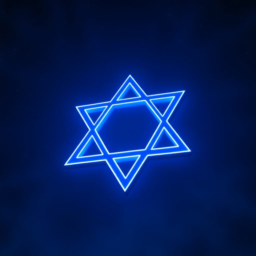 Magen David Star Lights Up Dark Sky in Synthwave Style