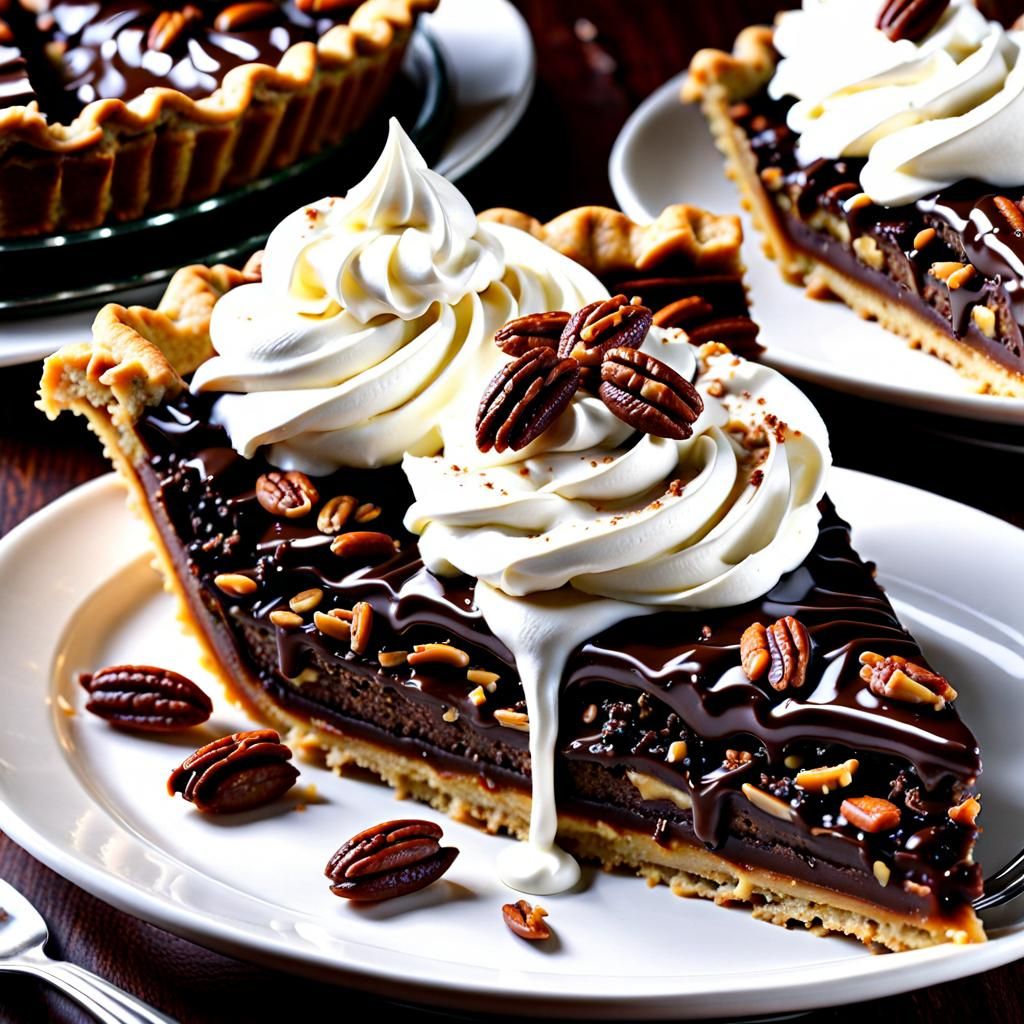 A slice of chocolate pecan pie  by @Moonflower