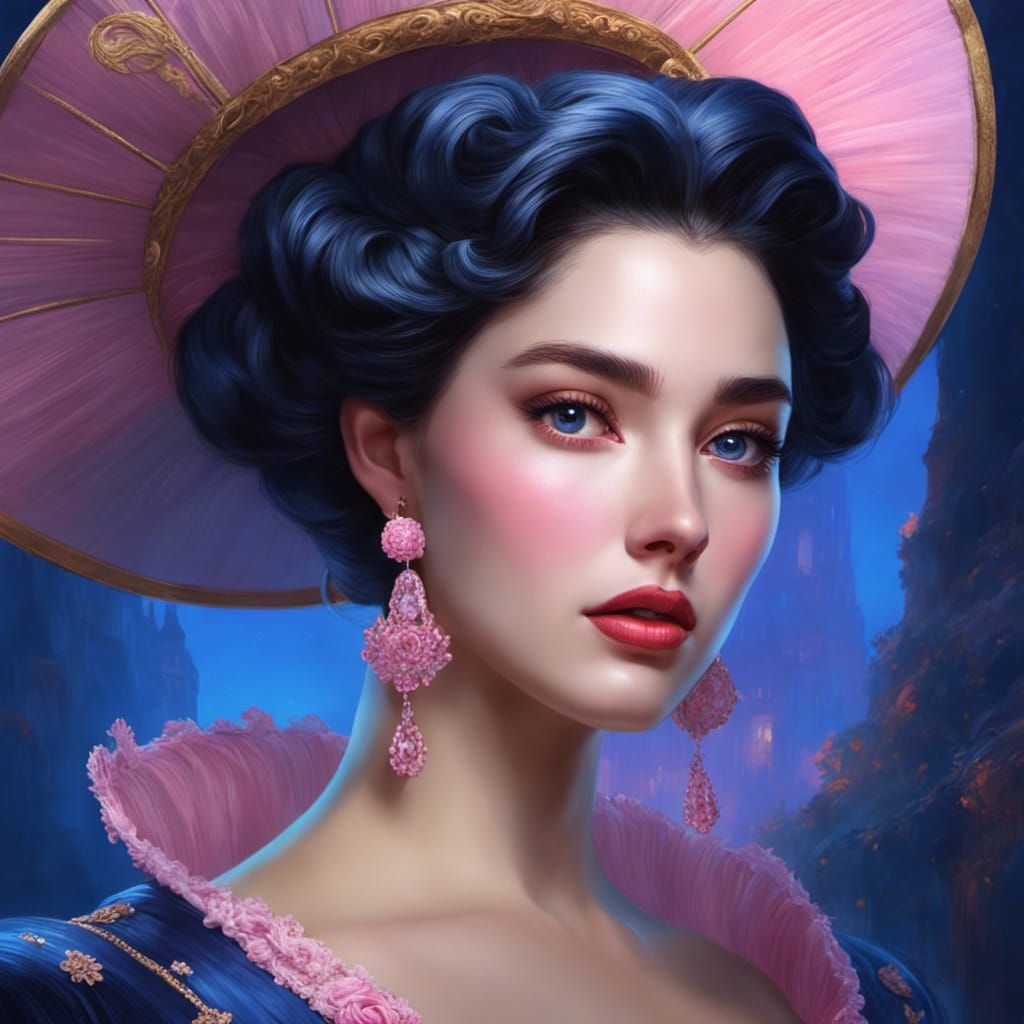 An evil villain Cinderella, midnight_blue and soft_pale_pink, Monet and Van_Gogh,  by @The Dreamer