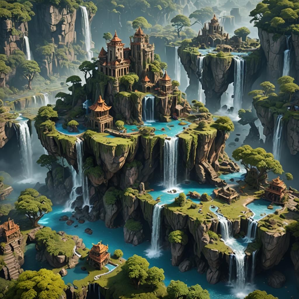 Fantastical Floating Islands with Waterfalls and Ruins