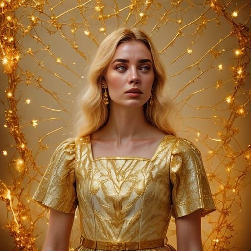 Woman in Golden Light with Surreal Flames