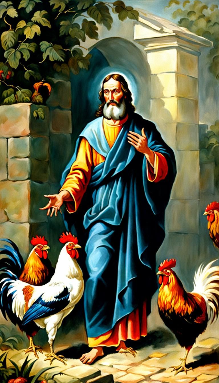 St. Peter denies Jesus Christ and the rooster crows - AI Generated ...