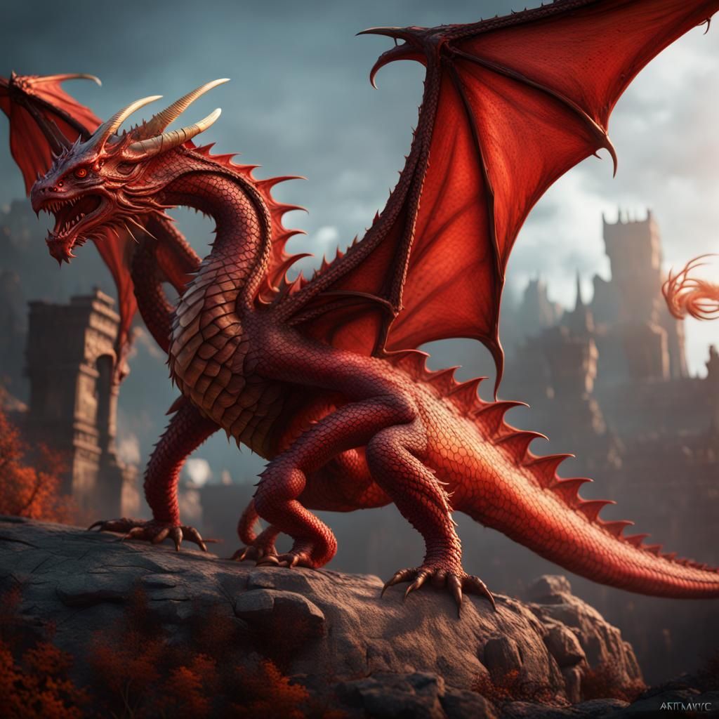 red dragon with only hind legs - AI Generated Artwork - NightCafe Creator