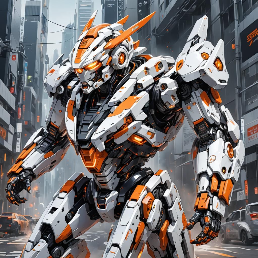 cyborg mech transforms into a futuristic car going color sch...