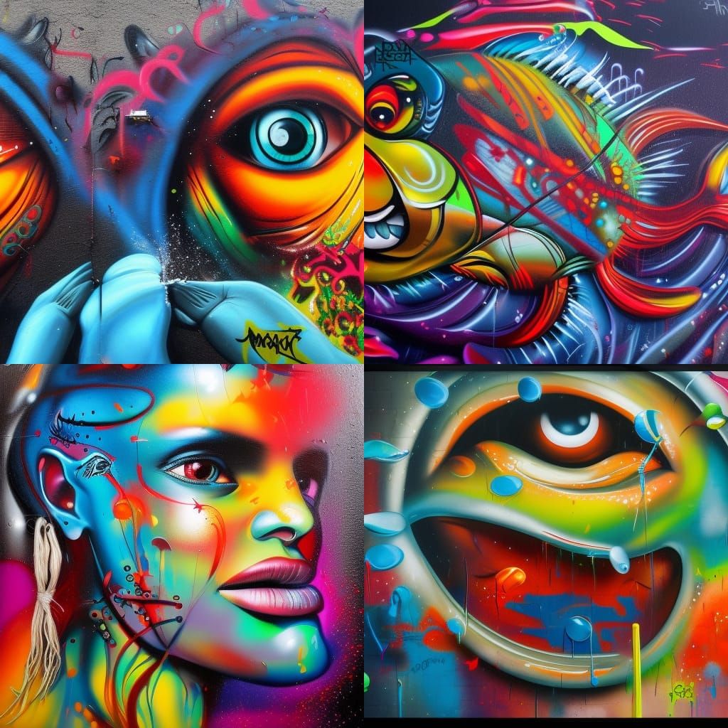 Big Faces, Little Fishes, A Mouthful of Tricks, graffiti art, splash ...