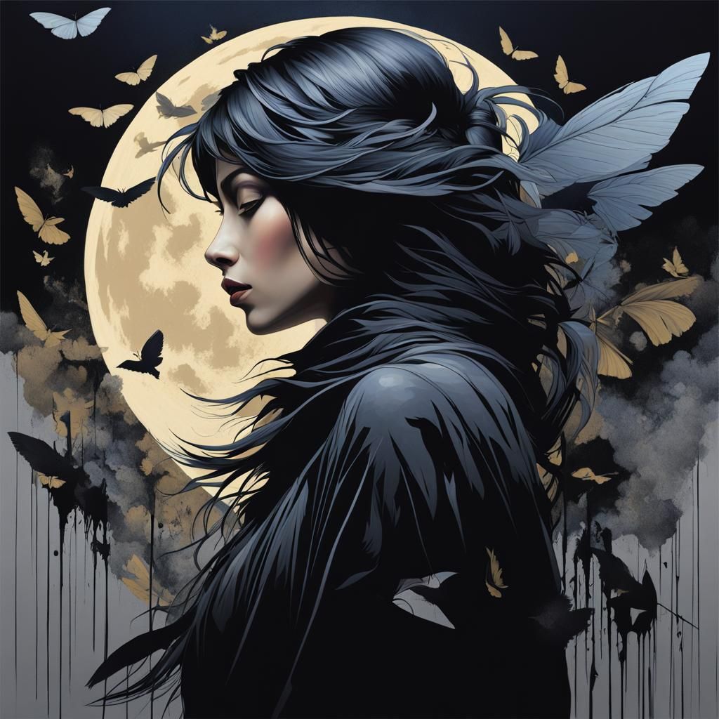 Moths, raven and the  moon  by @Lyncurion