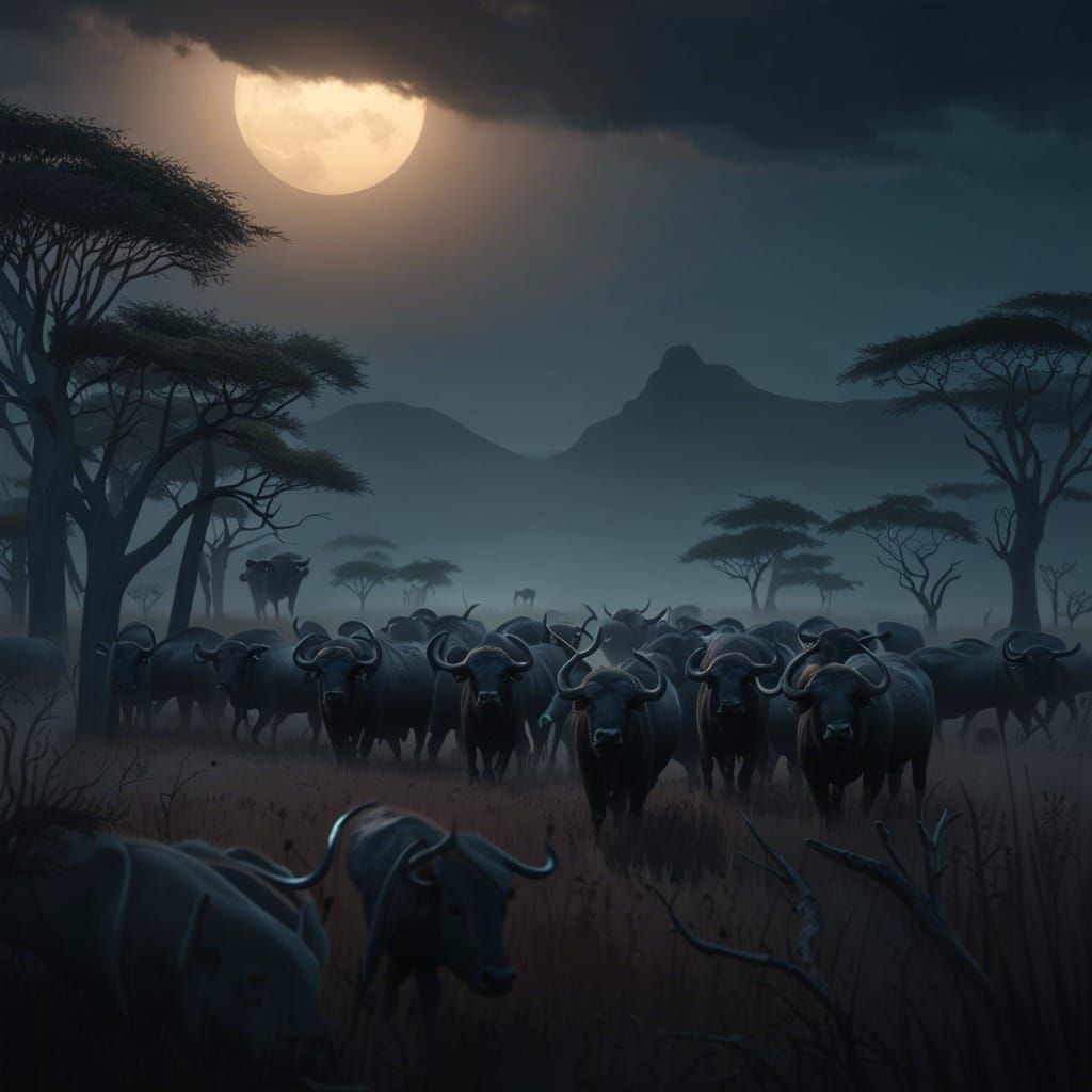 African Buffalo Under The Moonlight Ai Generated Artwork Nightcafe