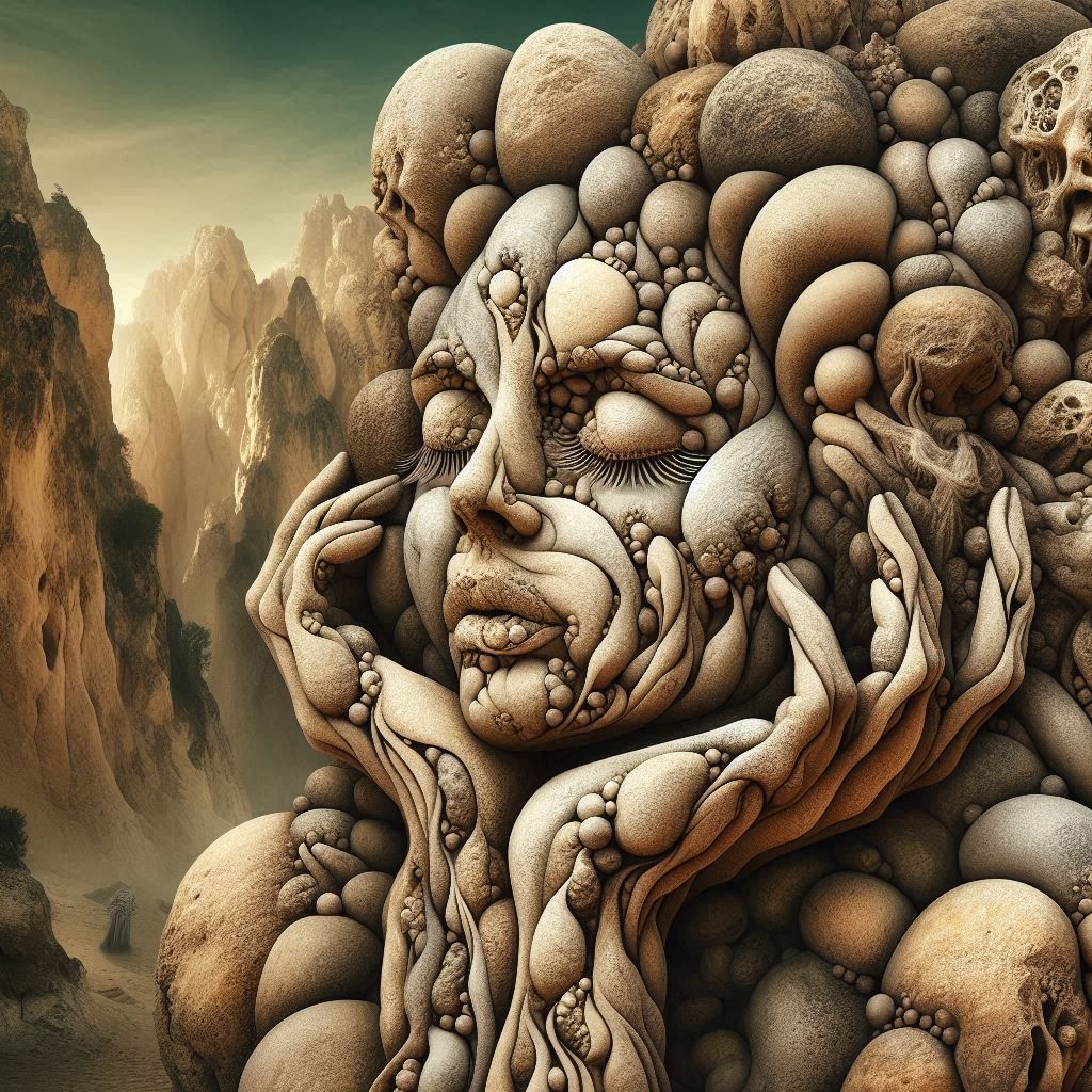 woman made of rocks.