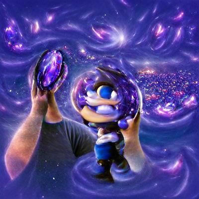 A man holding the world in his hands while surrounded by a s...