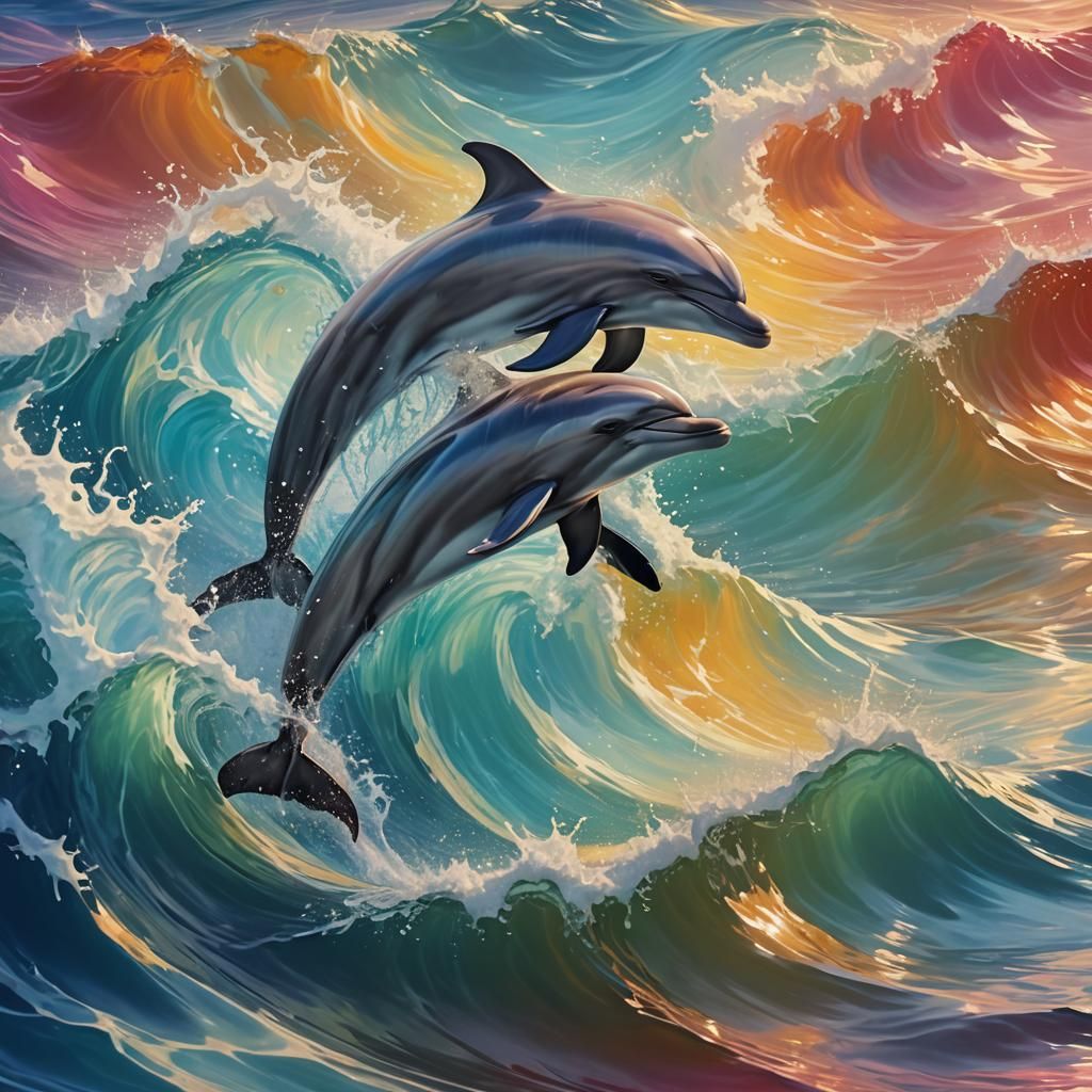 A beautiful colored waves with dolphin