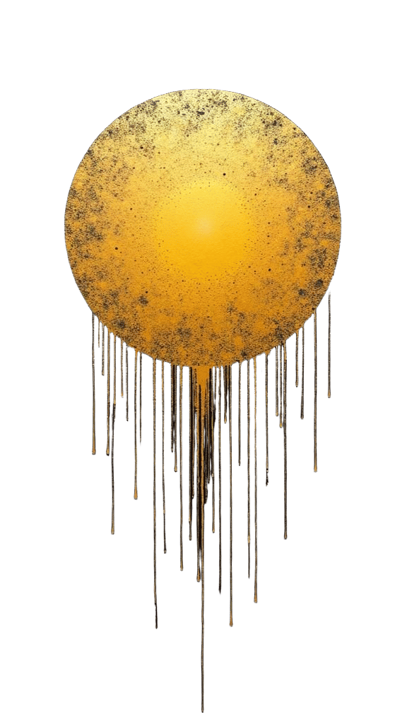 Gold Medal Emerging from Black Dots, Gouache Style