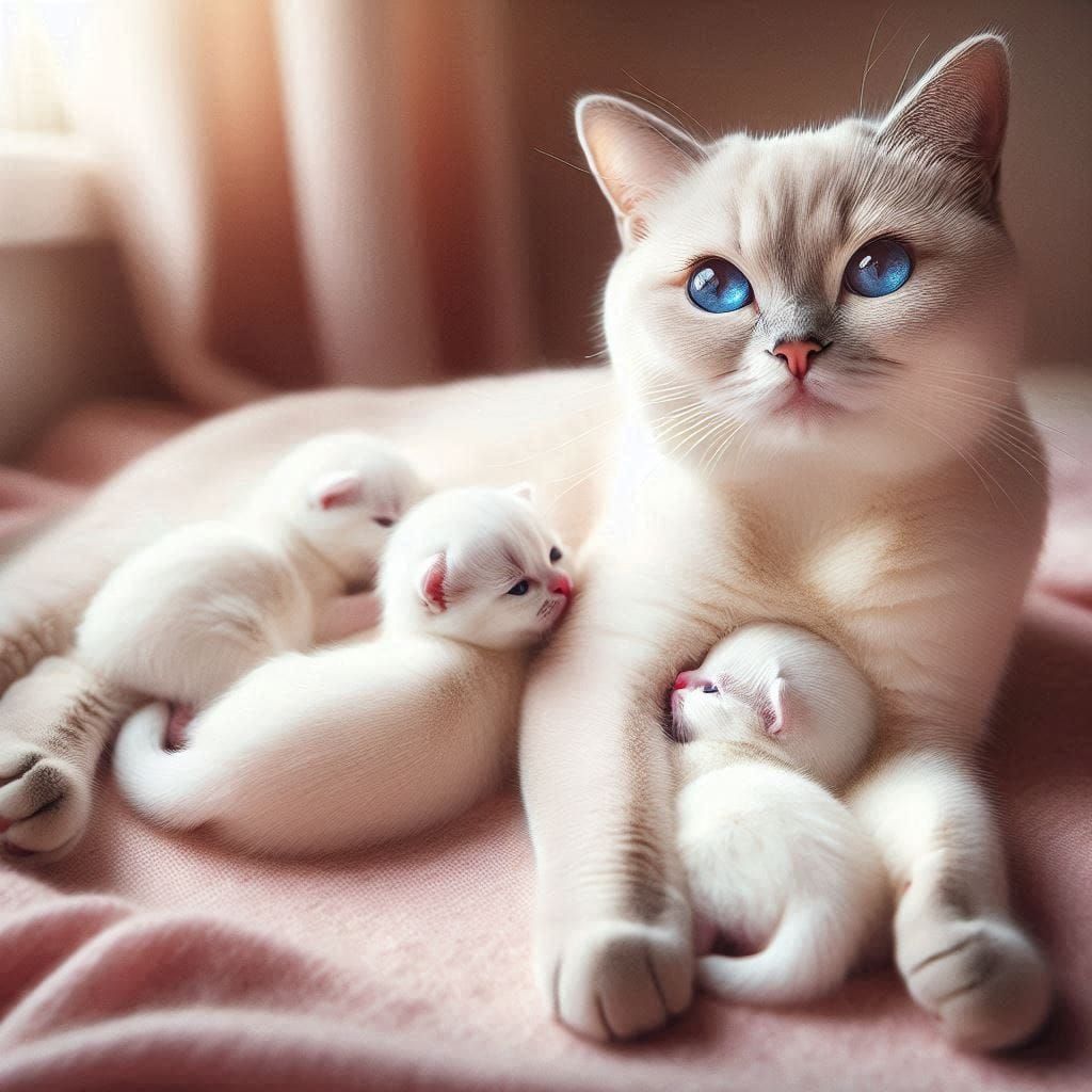 Mom cat and her babies