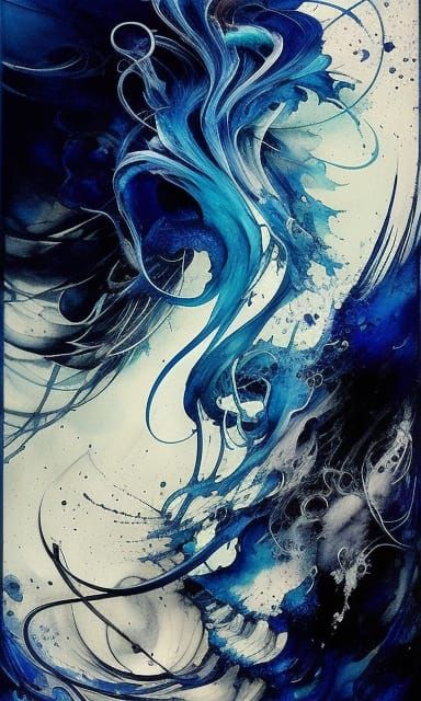 Cobalt tidal wave Ink flow: 8k resolution photorealistic mas...