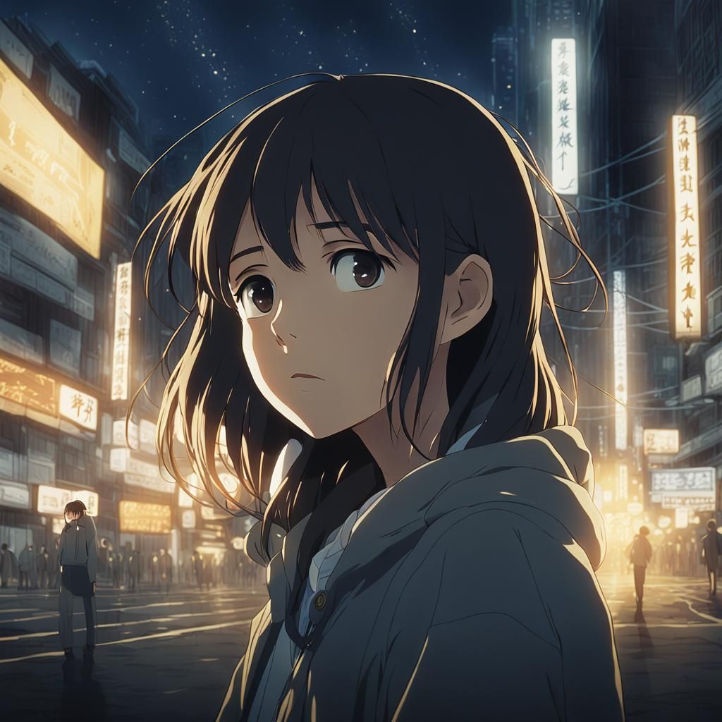 Anime Girl in Darkness, Ghibli-Style Visual