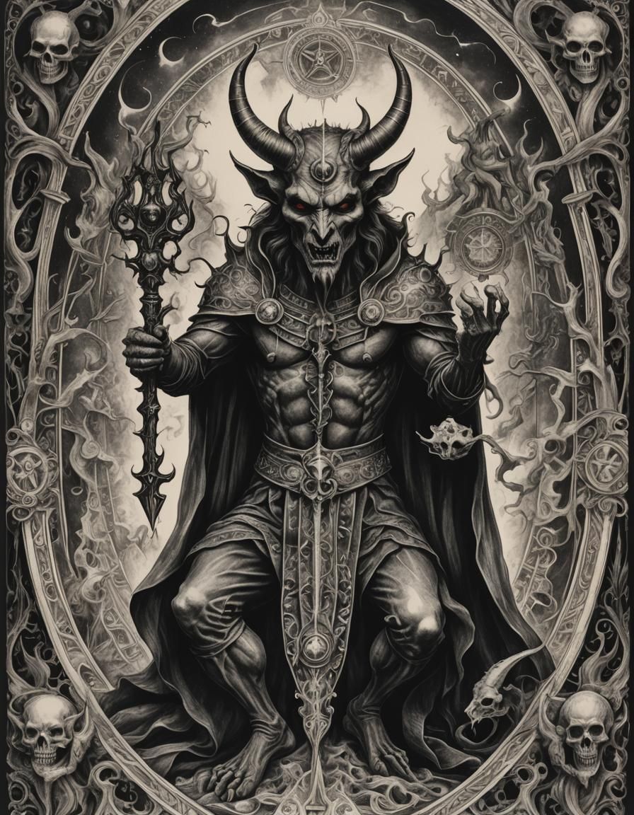 tarot devil hyperdetailed charcoal drawing