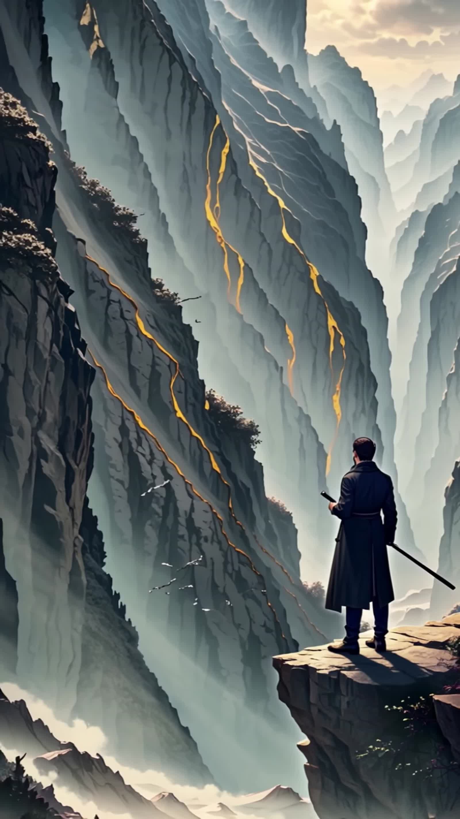 a person standing on a precipice.