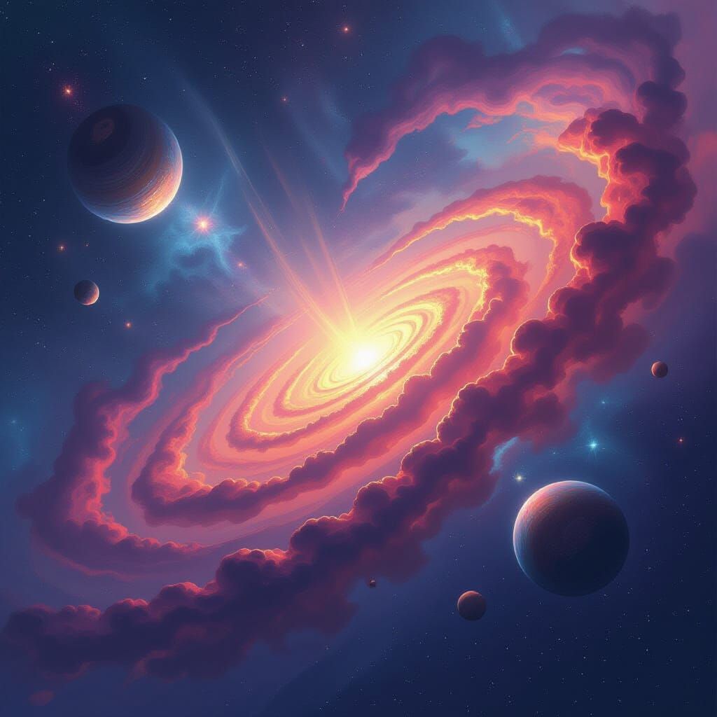 Vibrant Galaxy in Surrealist Style with Bold Brushstrokes