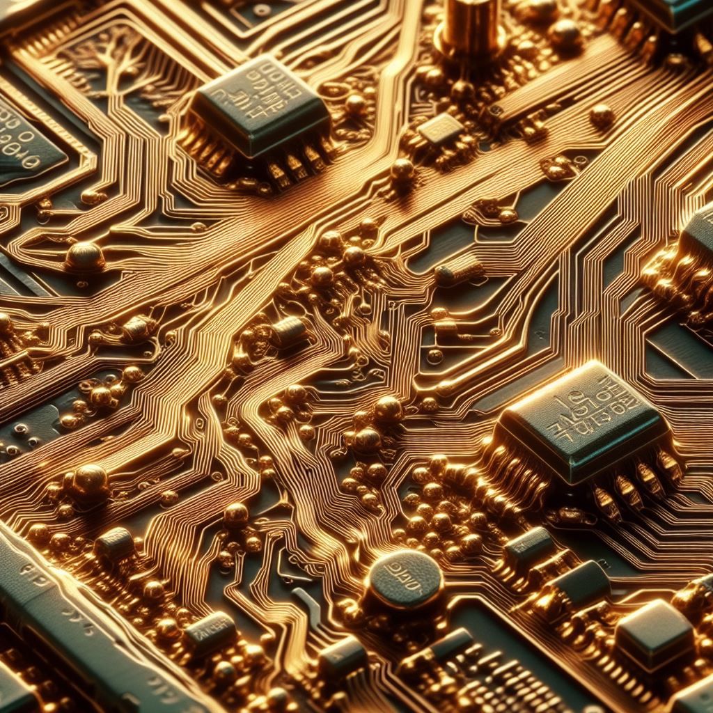Microscopic View of Gold on Electronic Circuits