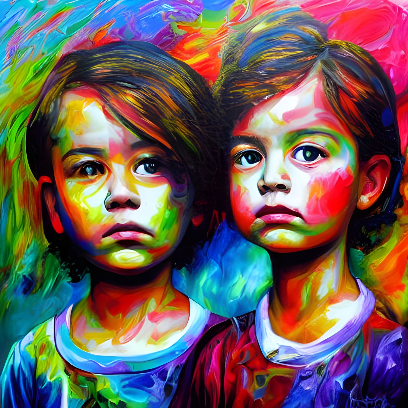 Portrait of children. hyperdetailed contrasting colors detai...