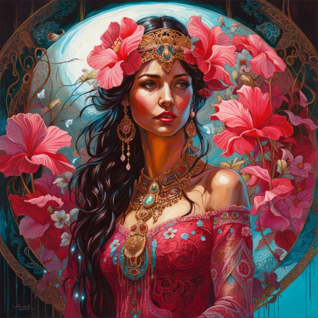 Bioluminescent Moon Goddess in a Mirrored Reflection