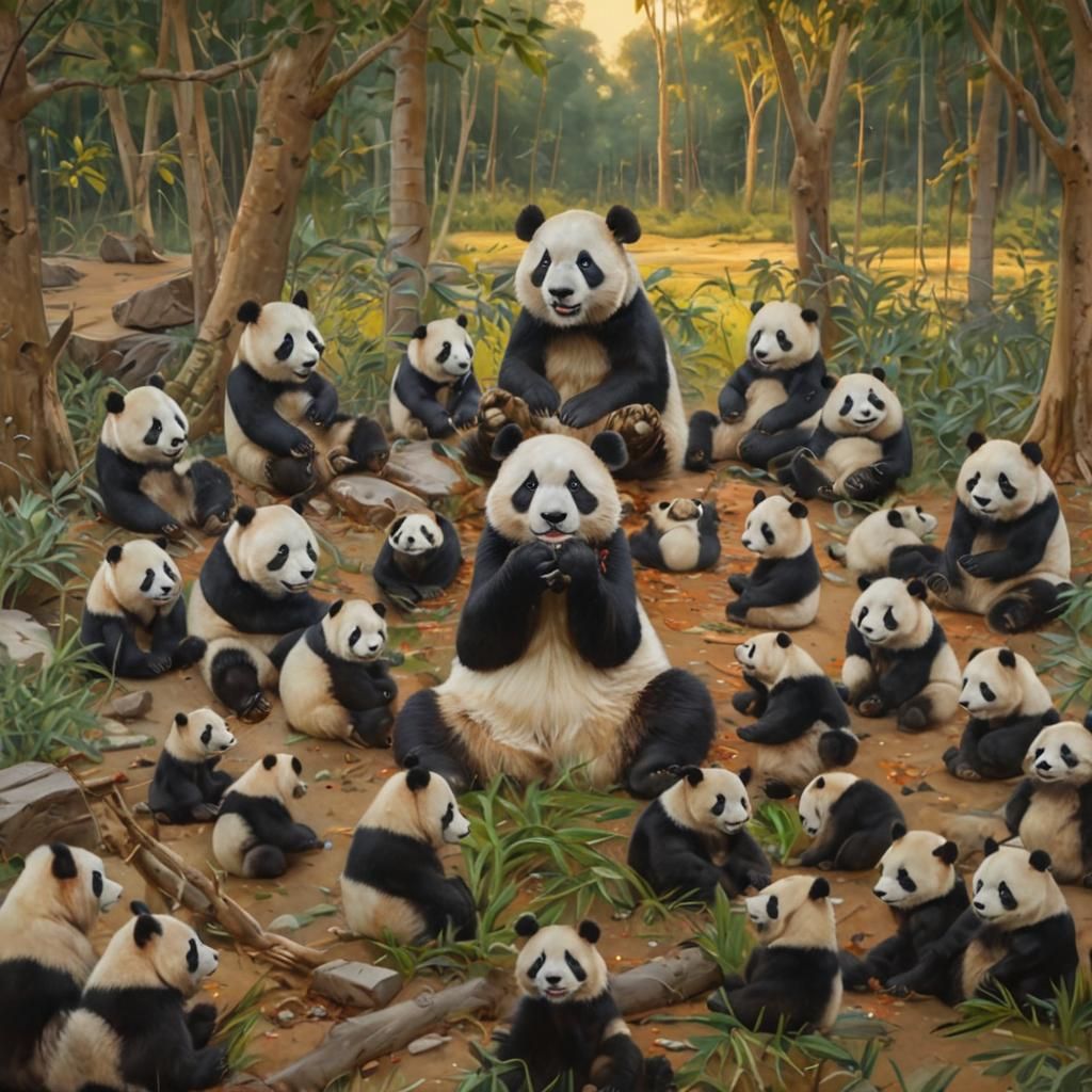 Meditating Panda Bear with Expressive Emotions as Oil Painti...