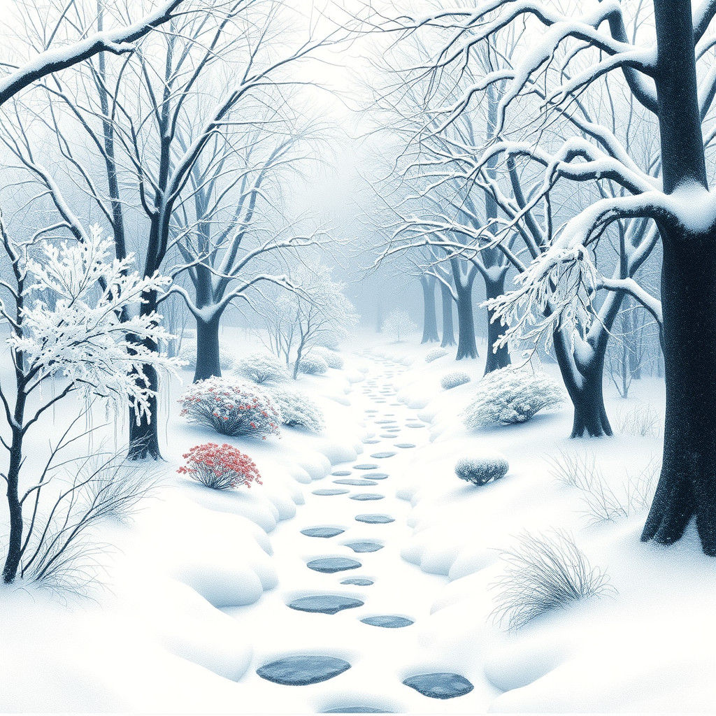 A snowy winter garden