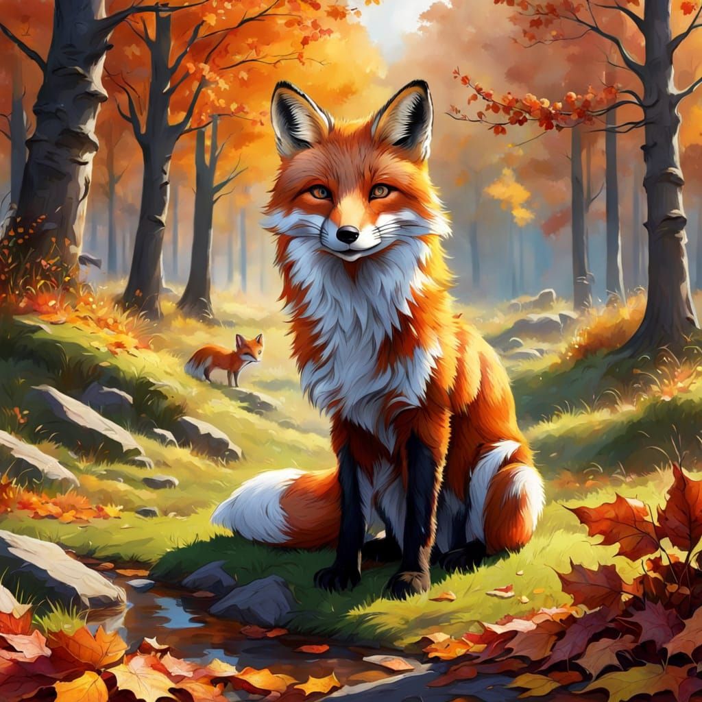 Beautiful Fox in Stunning Autumn Landscape