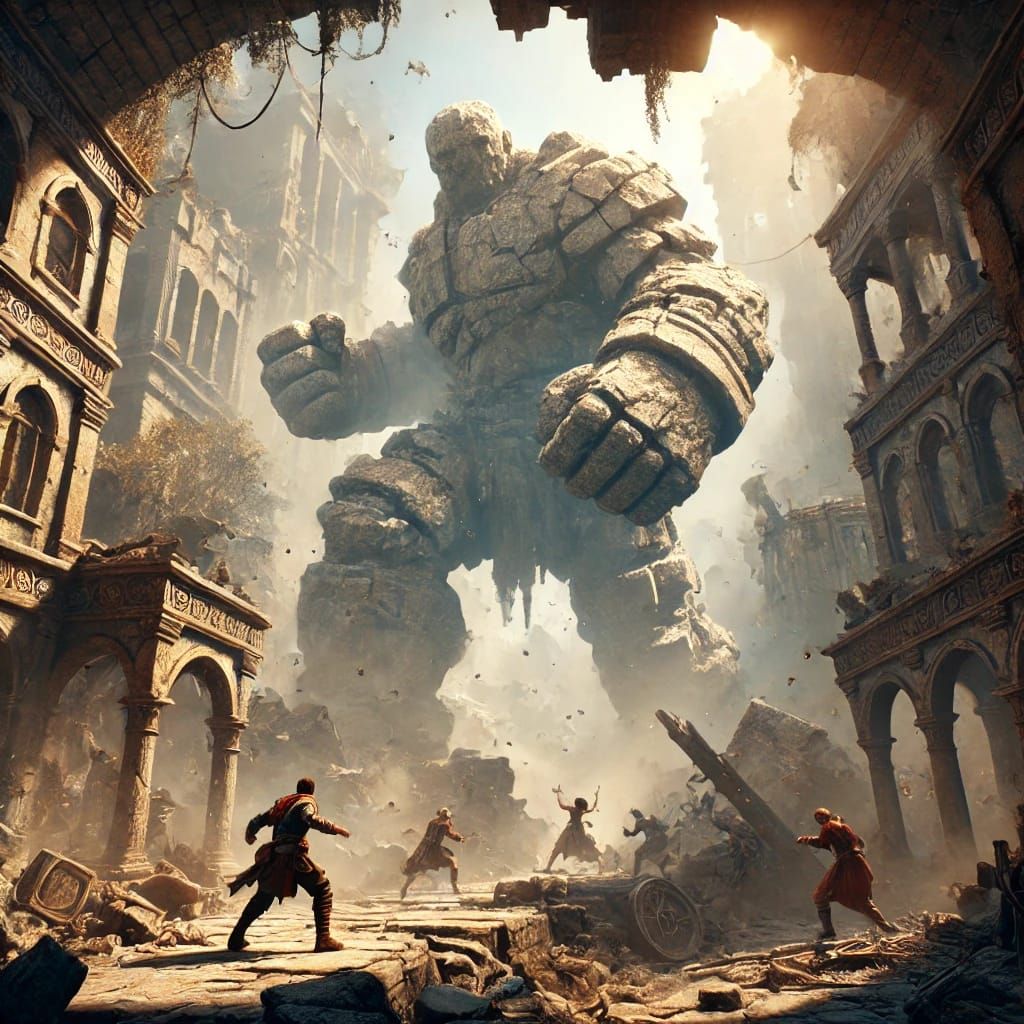 Fighting an iron golem in a forgotten city