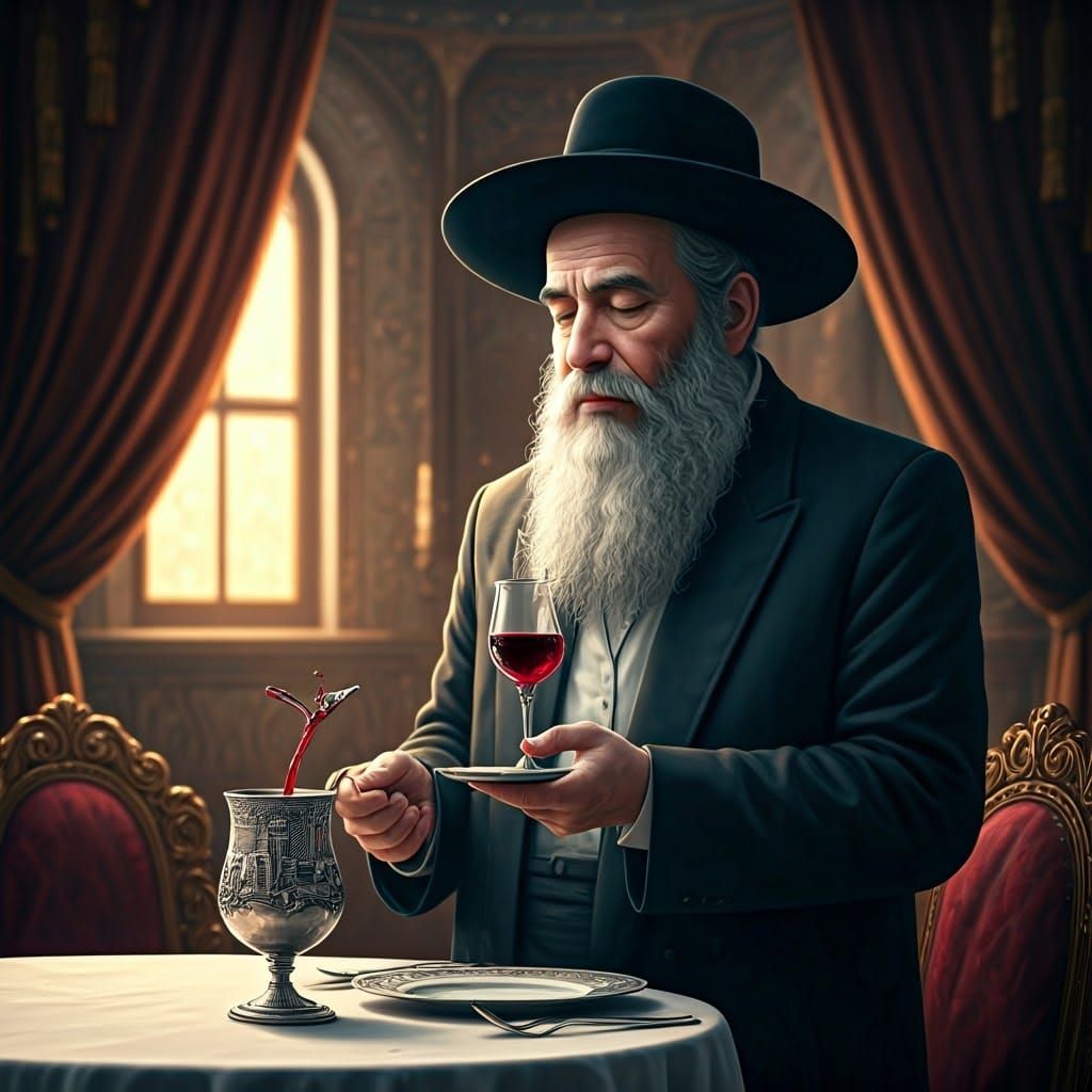 Devout Jewish Man with Silver Goblet, Fantasy Art