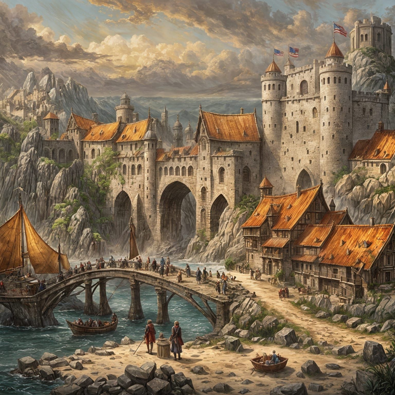 Detailed Fortress on Stormy Island with Colonial Lighting