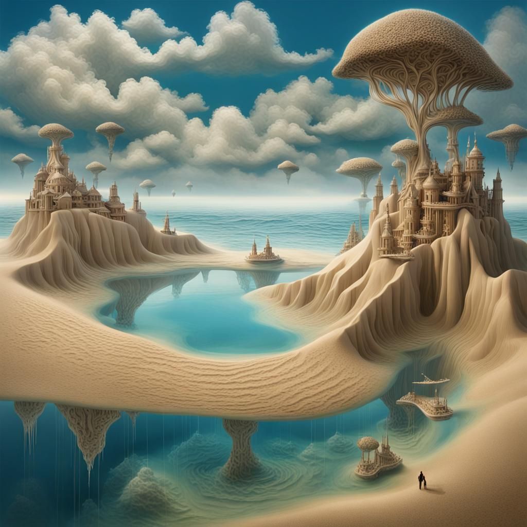 Surreal seascape where the sea and sky merge into a dreamlik...