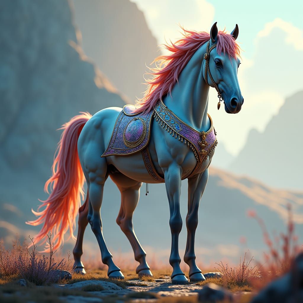 Armored Horse Hero in Mystical Dreamscape