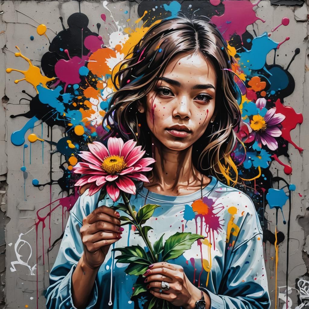 A woman holding a flower