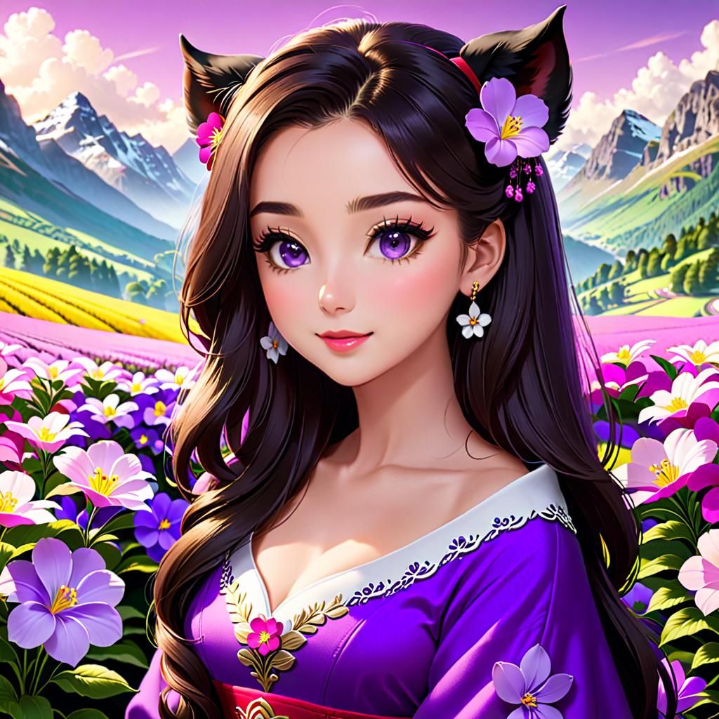 Surreal Purple Cow with Hibiscus and Scottish Flag