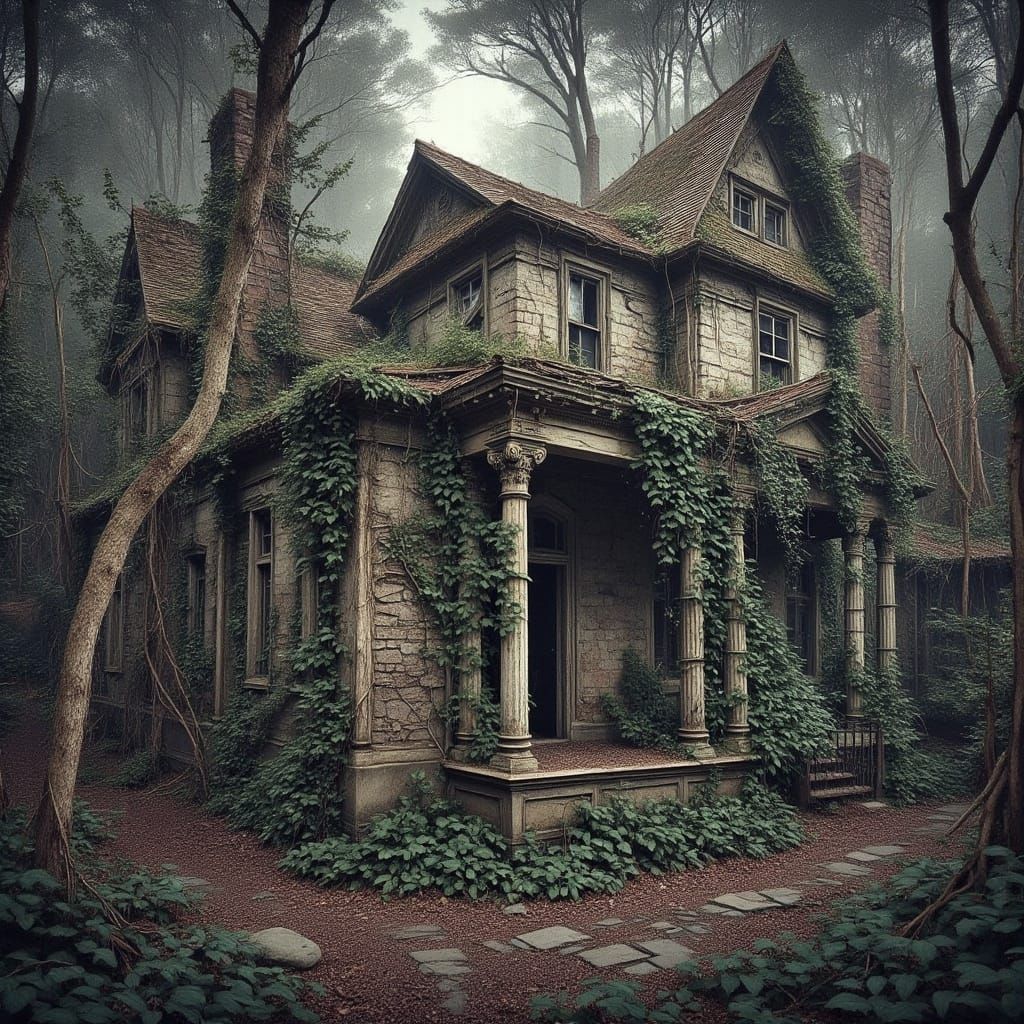 An abandoned mansion in the style of <lora:Abandoned for Flux:1.0> 