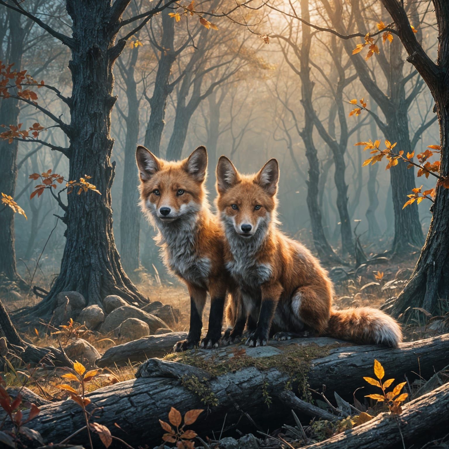 Dreamy Fox Cub with Fluffy Fur, Digital Art