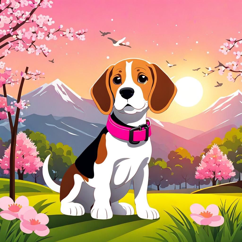 (animated chibi female beagle puppy: 1.2) (pink collar: 1.2) in park ...