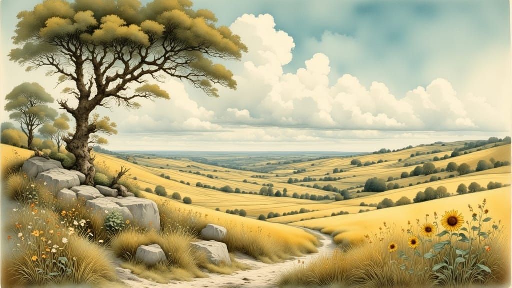 Whimsical Summer Landscape in Vibrant Rococo Style