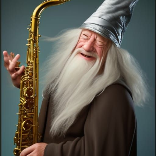 Happy Gandalf and the Epic Sax AI Generated Artwork NightCafe Creator