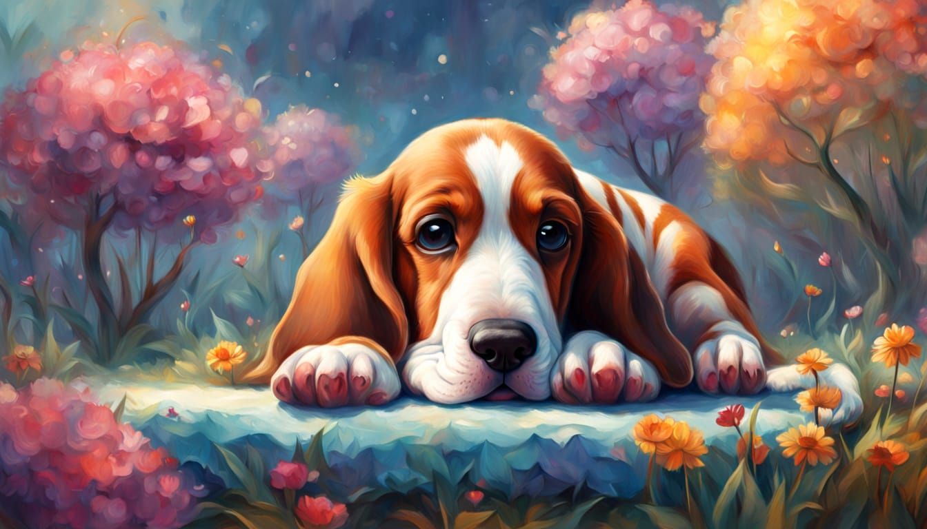 A cute sleepy Basset Hound...  by @Eee17