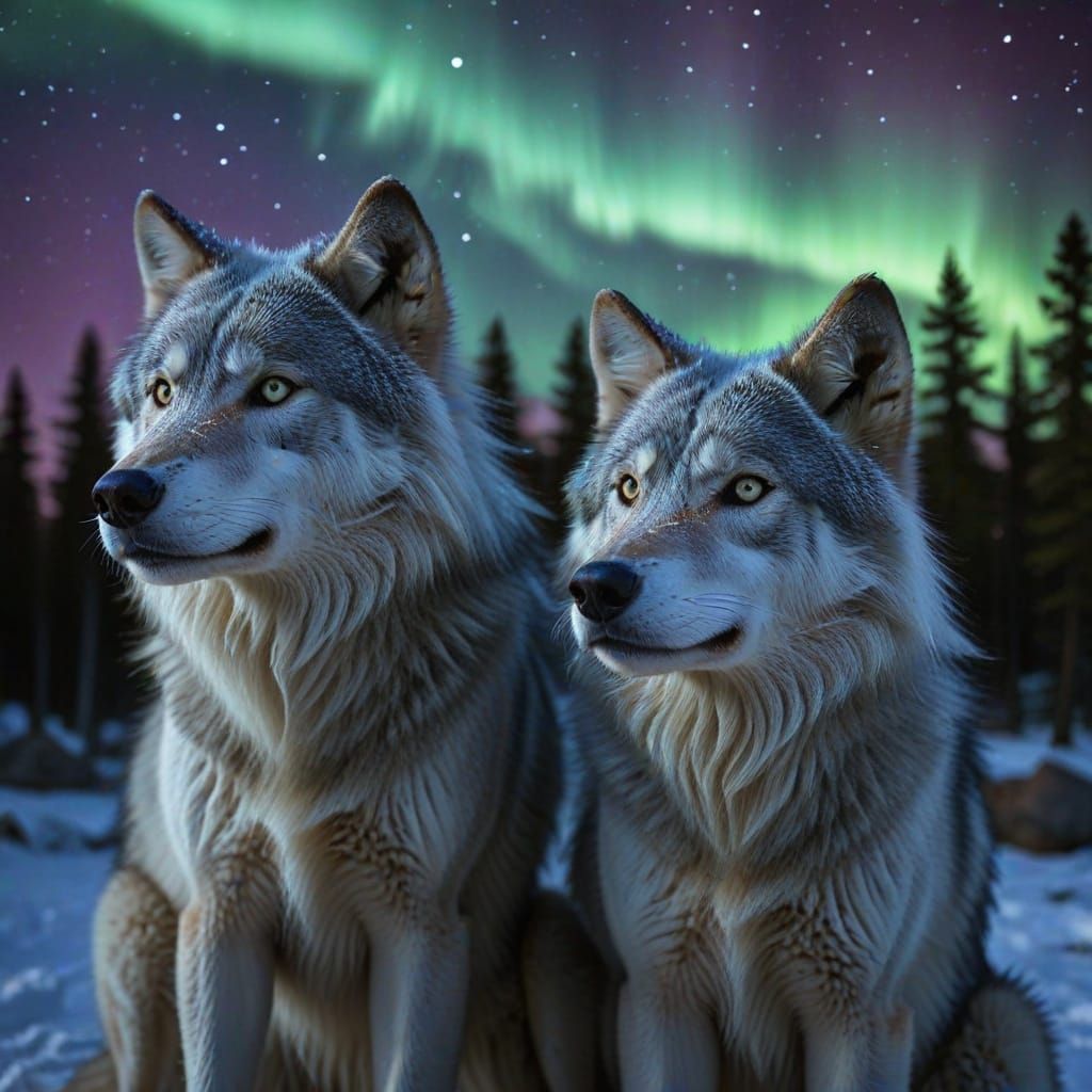Celestial Canine Howls Amidst Northern Lights
