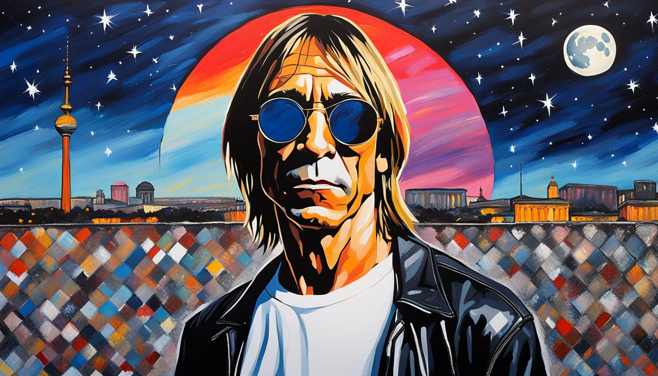 singer iggy pop wearing white tee shirt and round sunglasses...