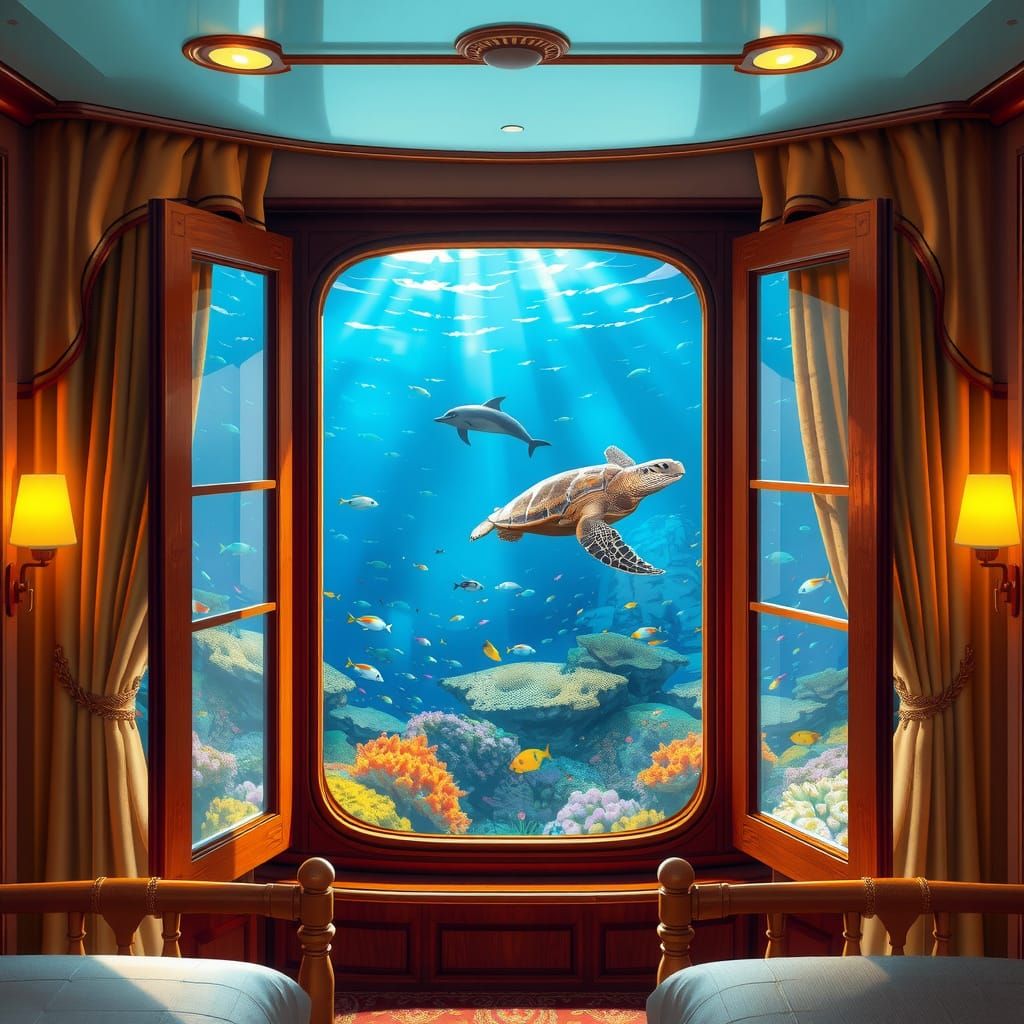 Window View in the Room in the bottom Part of the Ship