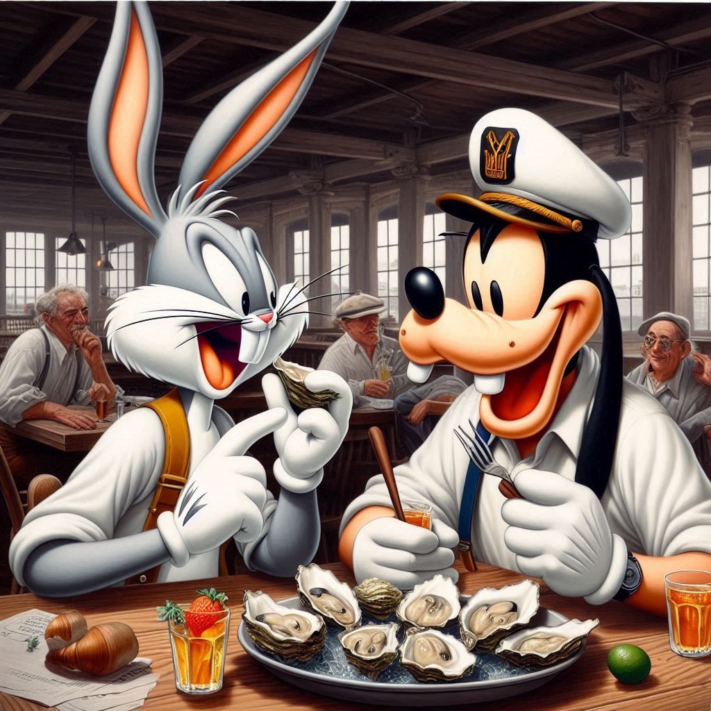 Bugs and Goofy Share A Joke At The Oyster Bar