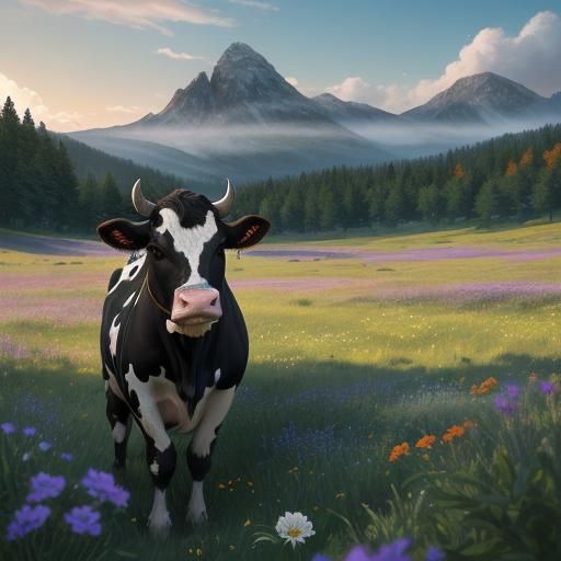 עגל בקר שחור לבן בשדה מרעה